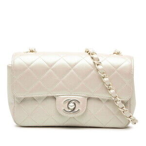 CHANEL Mini Matelasse Coco Mark Chain Shoulder Bag in Pearl White and Gold La...